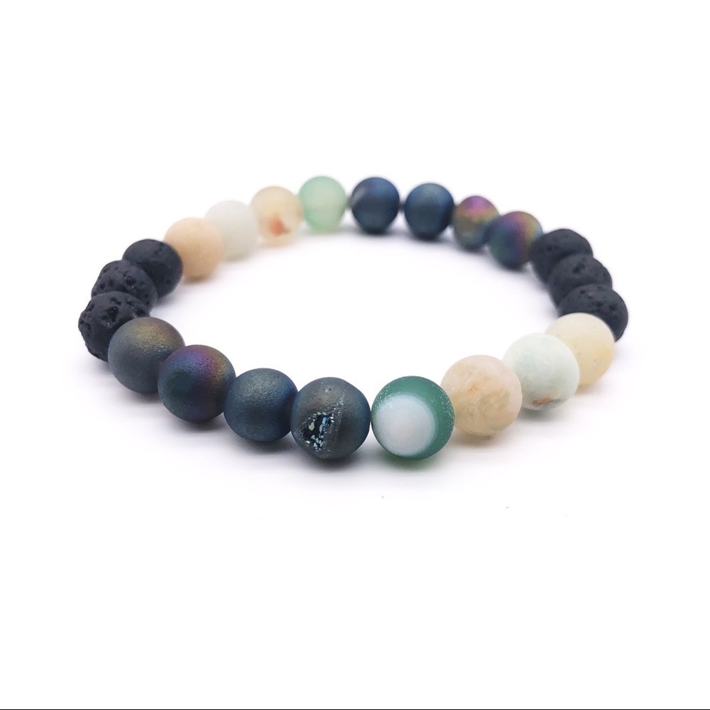 BOGO Handmade Neutral & Black  Lava Stone Bracelet
